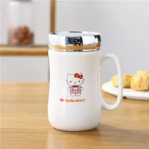Креативная керамическая чашка, зеркальная кружка с крышкой, ложка, подарок, большая емкость, чашка для кофе, молока, 420 мл, кофейные чашки, стакан, Рождественская кружка - Цвет: 420ml suit