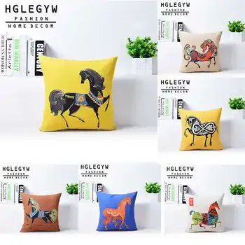 

Animal Horse Pattern Cotton Linen Pillowcase for Home Office Sofa Seat Decor Textile Throw Printed Pillow Cove