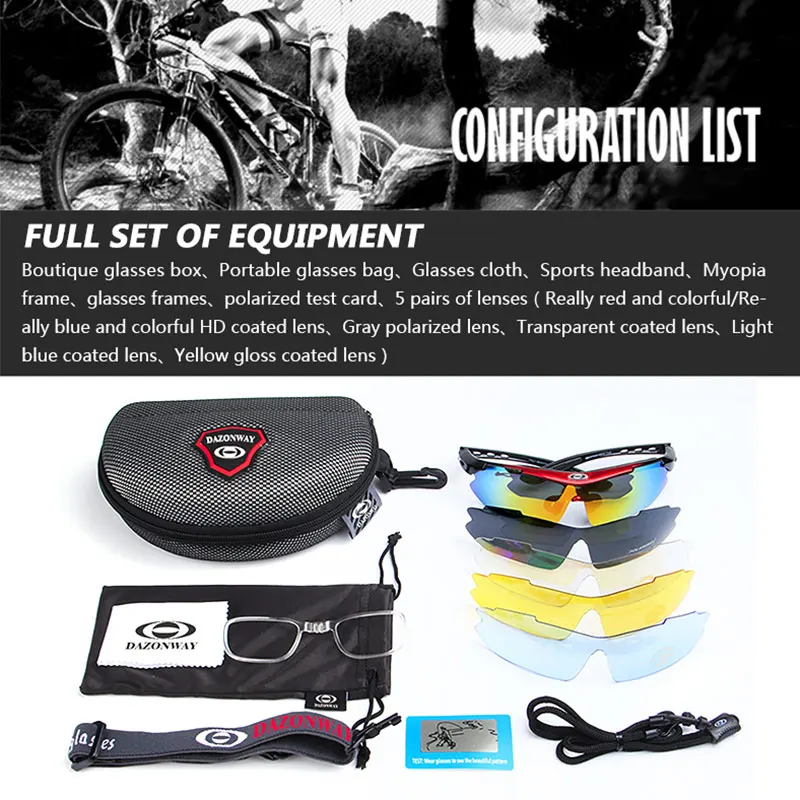 DAZOWNAY Bicycle Glasses Eyewear Sunglasses Men Women Polarized UV400 Cycling MTB Bike Road Bike Fishing Running Googles 5 Lens