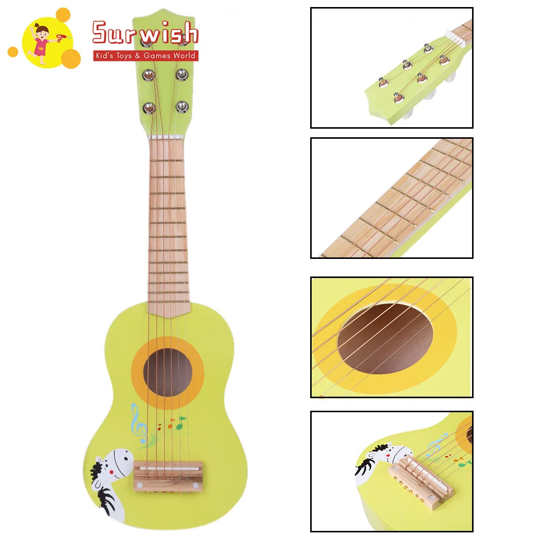 

23 Inches 6 Strings Musical Instrument Guitar Gift For Children - Yellow Zebra/Assorted Colors