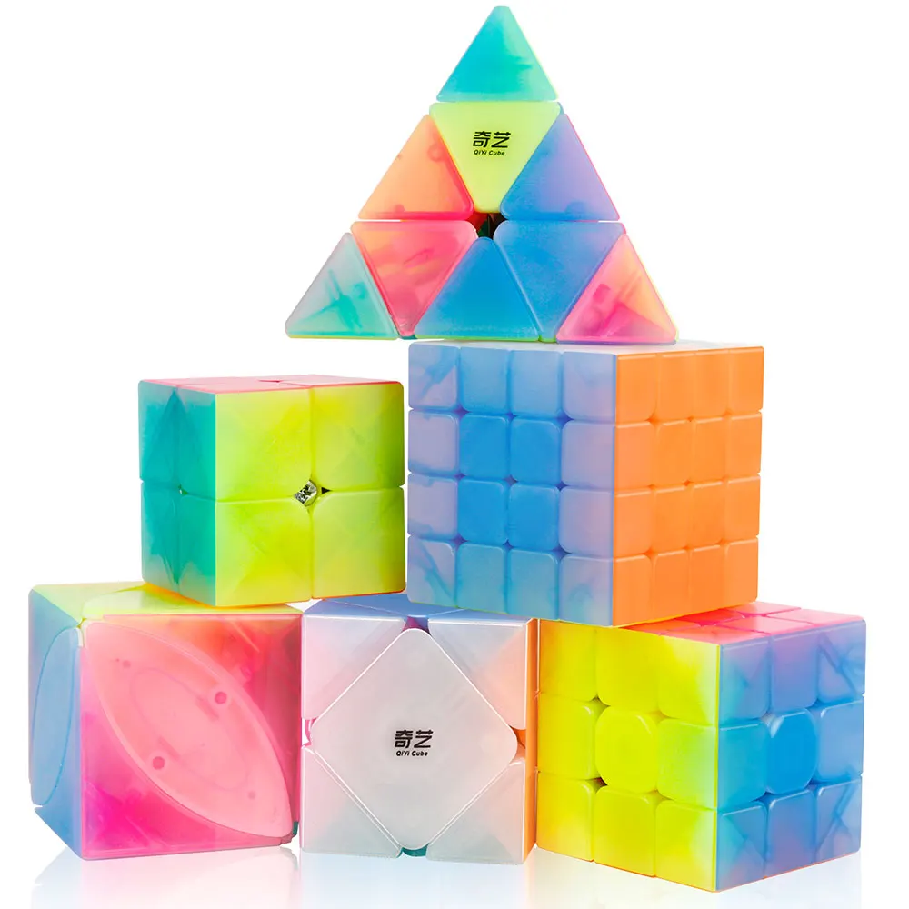 

D-FantiX Qiyi Jelly Speed Cube Set, Qiyi Qidi S 2x2 Qiming Pyramid 3x3x3 Warrior W 3x3 Stickerless Magic Cube Bundle Puzzle Toys
