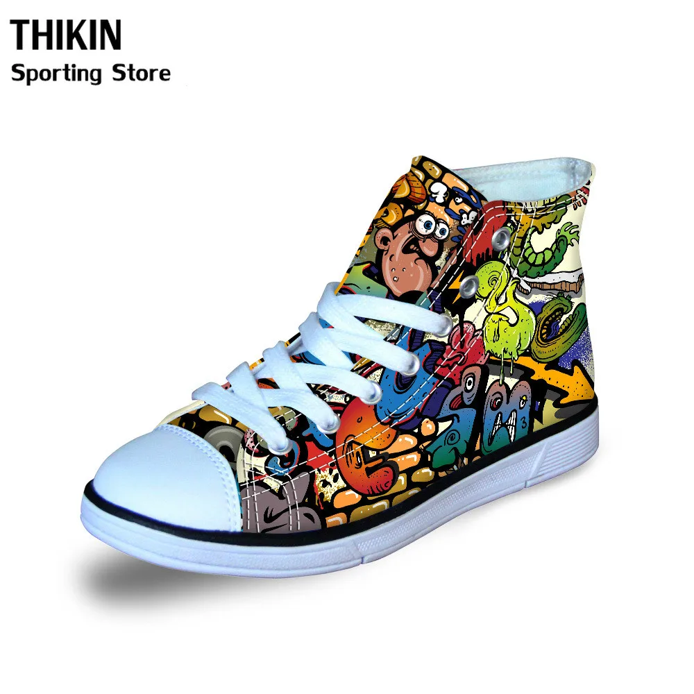 THIKIN/новая обувь с граффити для мальчиков и девочек; крутая парусиновая обувь с героями мультфильмов; дышащие кроссовки для студентов; Детская школьная обувь