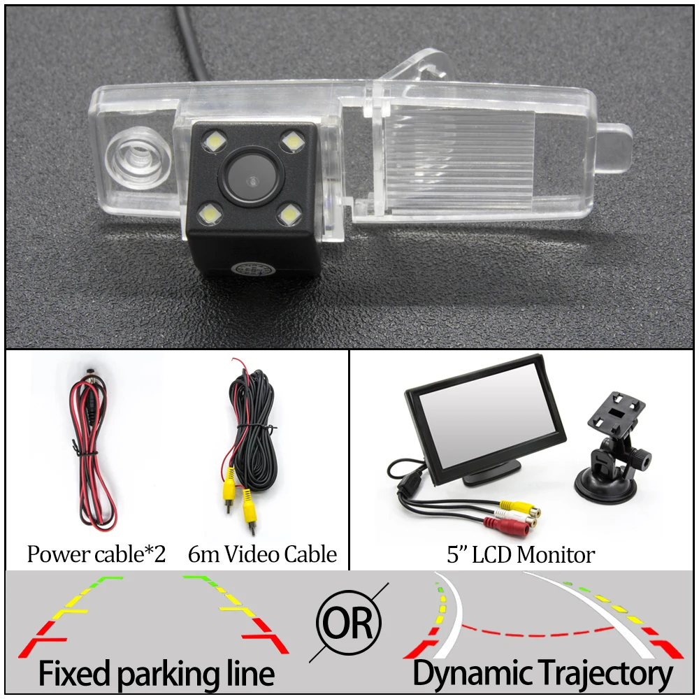 Фиксированная или динамическая траектория камера заднего вида для Toyota Highlander Kluger RAV4 RAV 4 2009 2010 2011 2012 Автостоянка аксессуары - Название цвета: 4LED N 5 inch LCD