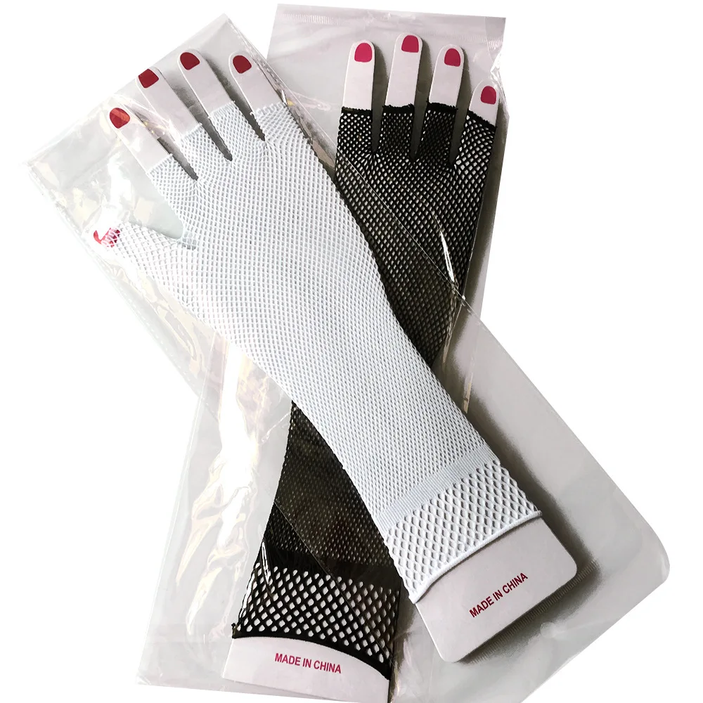 Женщины локоть ажурные перчатки длинные без пальцев пикантные нарукавники