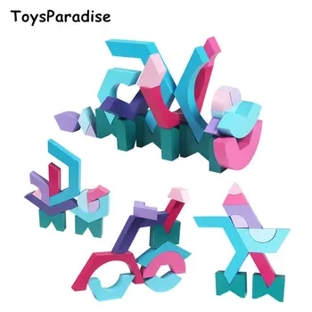 

New Arrival Geometric Building Blocks Wooden Toys For Kids Rainbow Candy Color Blocks Have Instruction Educational Teaching Aids