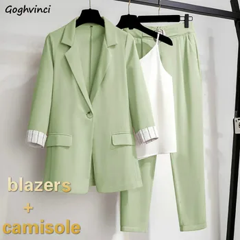 

Women Sets Long Sleeve Solid Single Button Blazers Plus Size 4XL Loose OL Simple Daily Streetwear Chic Elegant Womens 3piece Set