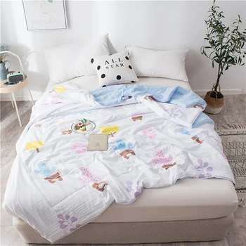

Simple Style Plants Air Conditioning Quilt Travel Nap Blanket Bedspread Washable Adult Bed Quilts Children Summer Quilt