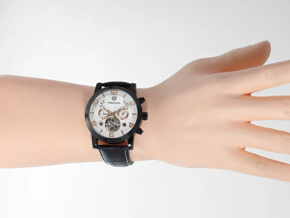 Forsining Tourbillon Мода волна черный золотой часы многофункциональный дисплей Мужские автоматические механические часы лучший бренд класса люкс
