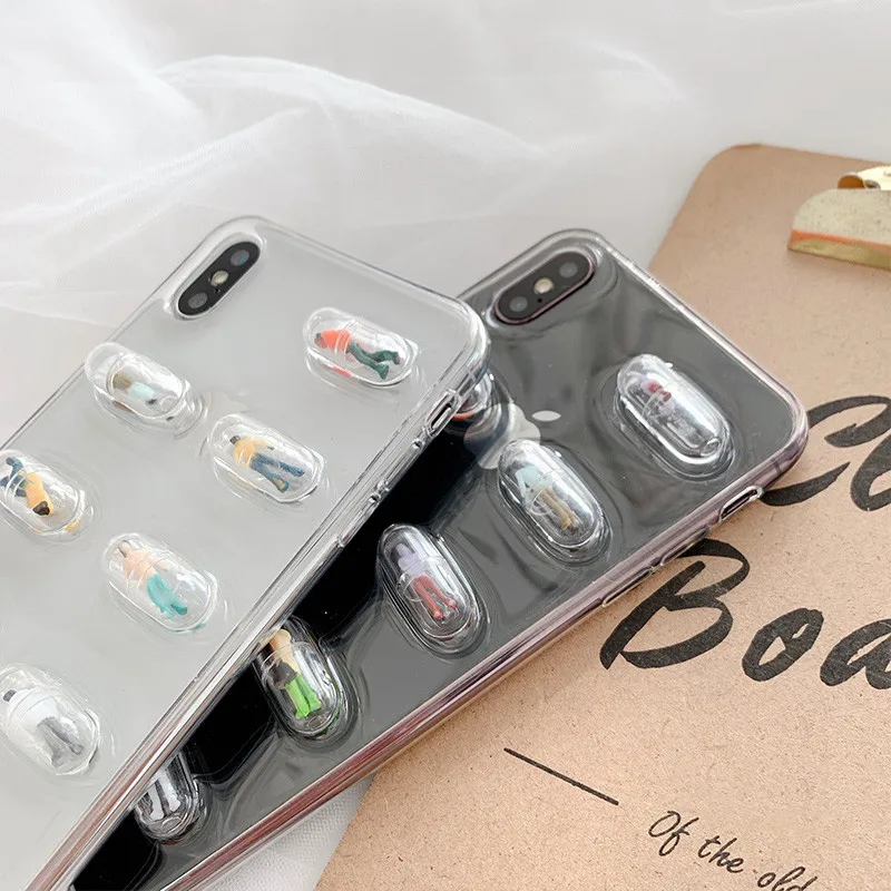 Отсутствие прозрачной 3D таблетки Капсульная кукла персонаж чехлы для iPhone 11 11Pro MAX X XS Max XR 7 8 6 6S Plus Забавный милый прозрачный чехол