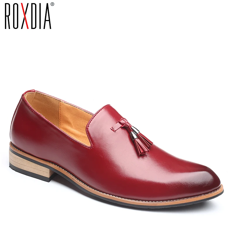 ROXDIA/брендовые Модные мужские официальные туфли в британском стиле из лакированной кожи деловые мужские оксфорды на плоской подошве, большие размеры 39-48, RXM138
