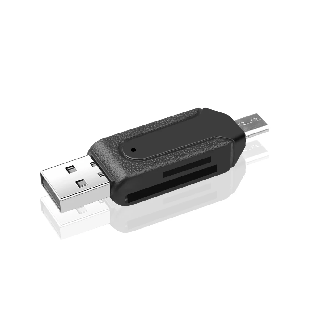 Kebidu 2 в 1 USB OTG кардридер Универсальный Micro USB OTG TF/SD кардридер телефон удлинитель-переходник Micro USB OTG адаптер - Цвет: Black