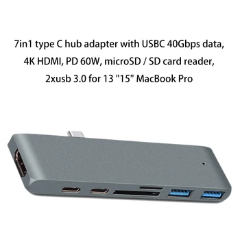 

7 in 1 Type C HUB Adapter USBC 40Gbps Data HDMI Micro SD/SD Card Reader Replacement for 13/15inch MacBook Pro 2016