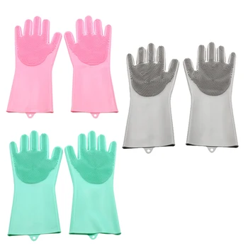 

Reusable Silicone Dishwashing Gloves, Wash Cleaning Gloves with Sponge Scrubbers for Washing Kitchen, Bathroom, Car and More,3 P