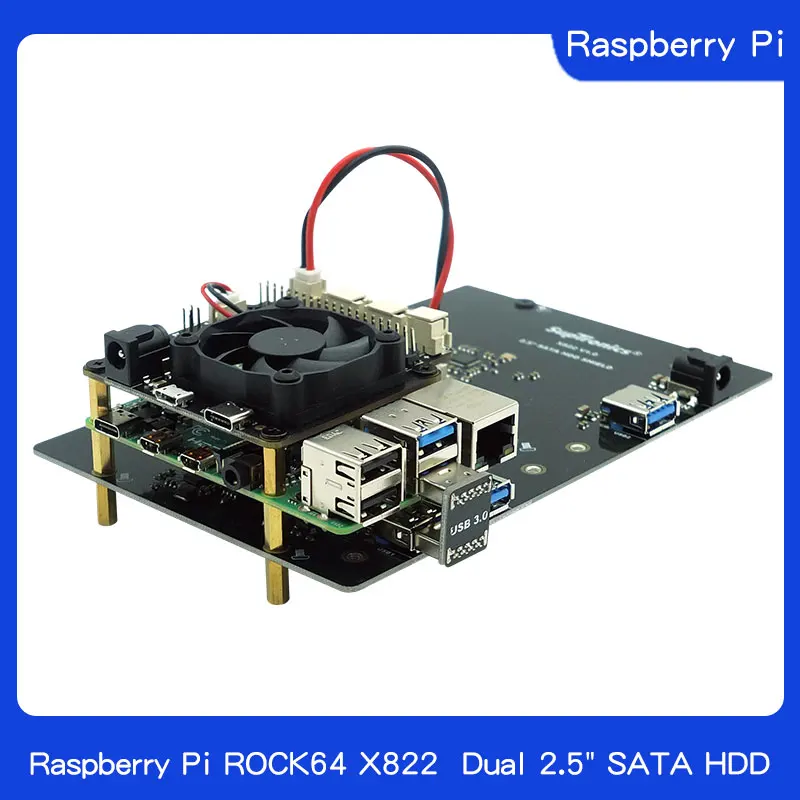

Raspberry Pi ROCK64 X822 Dual 2.5" SATA HDD/SSD Shield, X822 USB 3.0 Expansion Board for Raspberry Pi 3 Model B+(plus)/ROCK64
