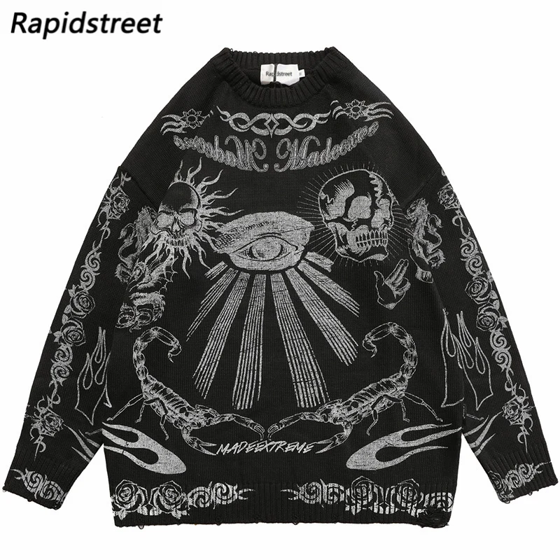 Hip-Hop-Oversize-Sweater-Men-Women-Harajuku-Skull-Graffiti-Retro ...