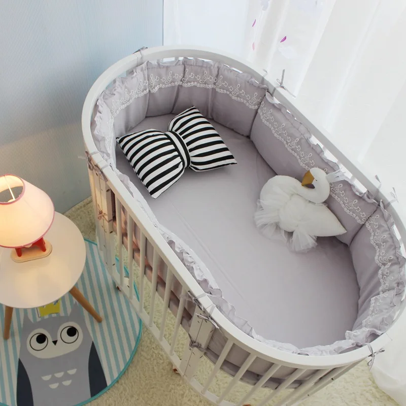 grey 5pcs set 5 шт. в комплекте, кружевные Детские эллиптические Бамперы для кроватки, хлопковые одноцветные круглые детские кроватки, защита для детей, съемные постельные принадлежности - Цвет: grey 5pcs set