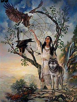 

JMINE Div 5D Indian Woman Eagle Wolf Full Diamond Painting cross stitch kits art High Quality Animal 3D paint by diamonds