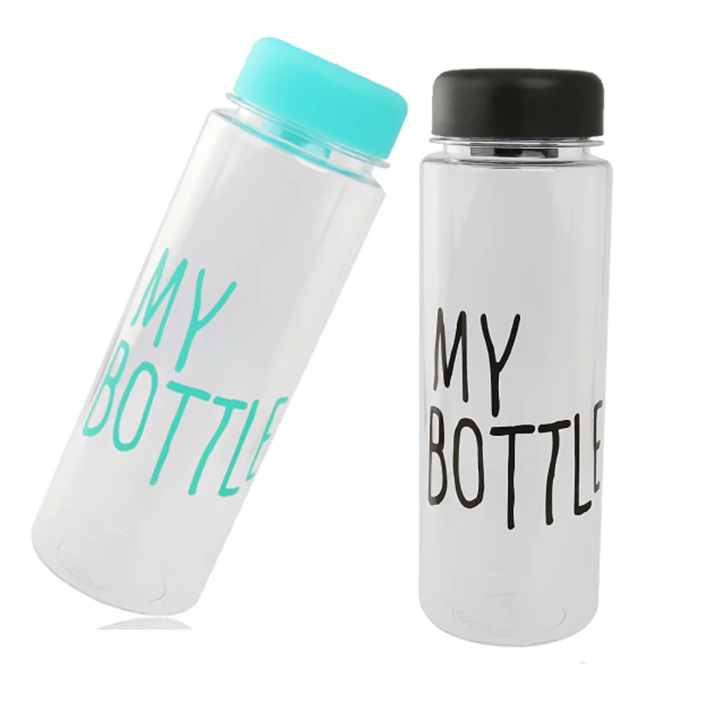

500ML Plastic Water Bottle Clear Drink Cups Simple Portable Black Blue