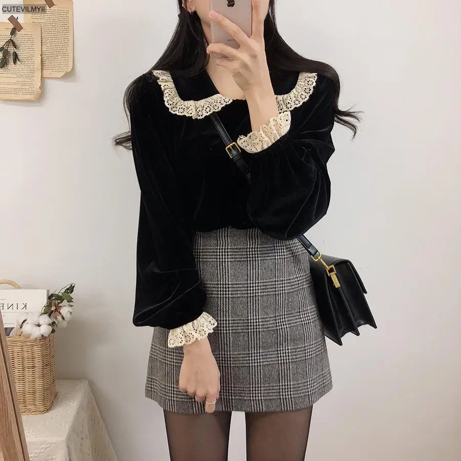 2021 Spring Women Ruffled Long Sleeve Shirt O Neck Pullover Sleeveless Vest Office Casual Knitted Vests Two Pieces Set lingerie set