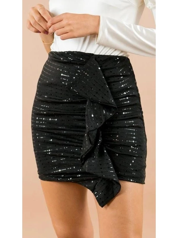 GREYMODA Falda mini mujer fruncida bijou
