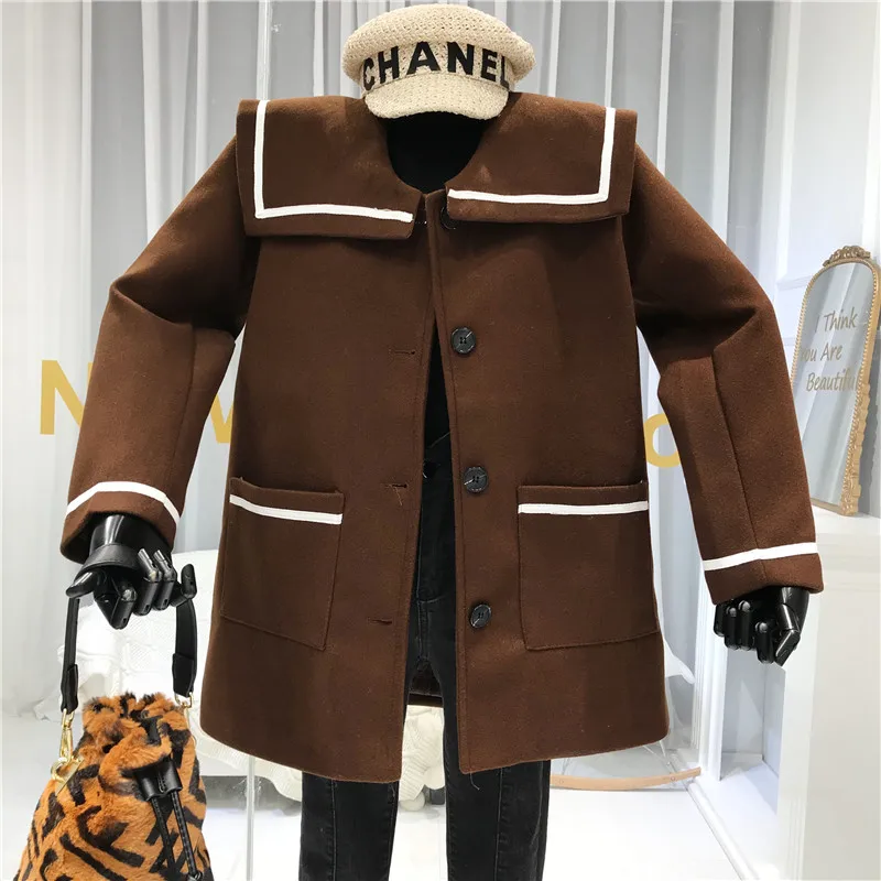 SWEETXUE Новая женская осенняя и зимняя одежда верхняя одежда длинное шерстяное пальто женское платье однобортное свободное цветной куртка