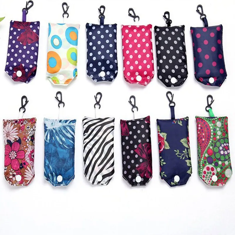 

1PC 38x58cm Random Color Folding Reusable Grocery Bags Cloth Grocery Tote Washable Bags Polyester Foldable Into Attached Pouch