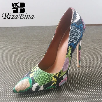 

RIZABINA High Heel Women Pumps Leather Pattern Shoes Women Pointed Toe Sexy Western Style Party Footwear Size 34-43