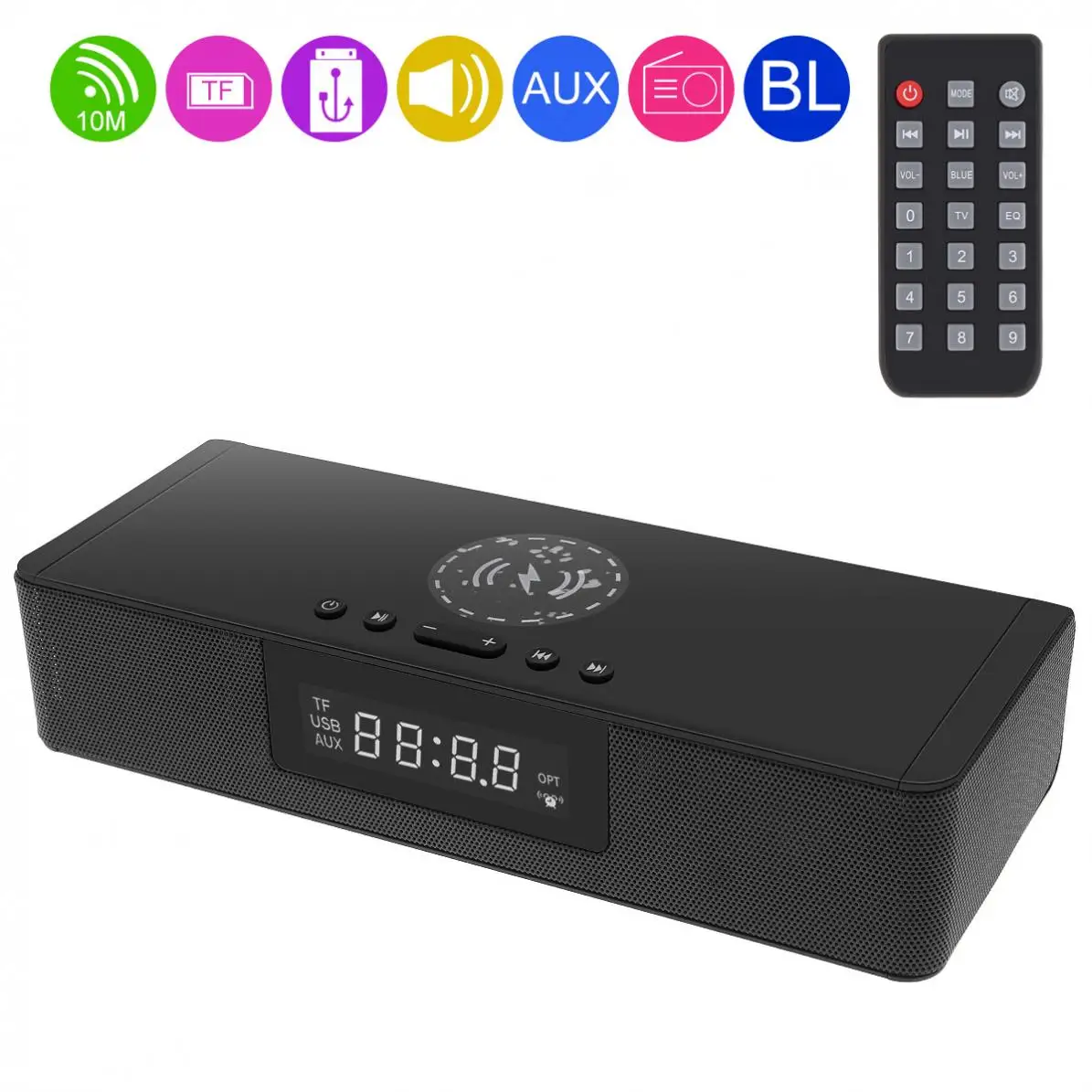 

BS-39A Built-in Microphone Bluetooth Soundbar Speaker with Wireless QI Charging and LED Intelligent Display for Phone / PC / TV