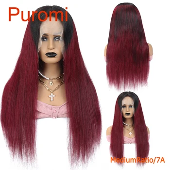 

13*4 Remy Hair Straight Lace Wigs For Black Woman 130% Peruvian Lace Front Human Hair Wigs 1B/99J Burgundy Middle Ratio 10"-24"