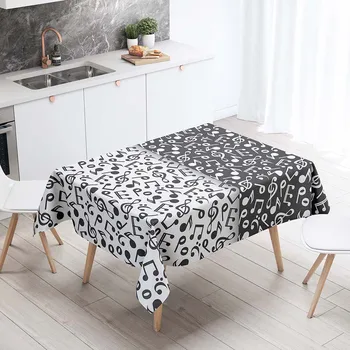 

Tablecloth On Rectangular Table High Quality Table Cover 3D Printing Monochrome Note Pattern Dining Tablecloth