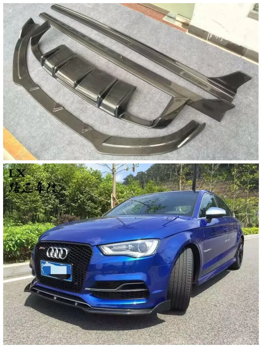 Carbon Fiber CAR FRONT LIP BUMPER Lip+REAR TRUNK DIFFUSER+SIDE SPLITTERS COVER Fit For Audi A3 Sline S3 Sedan 4 door Not 14 -16 |