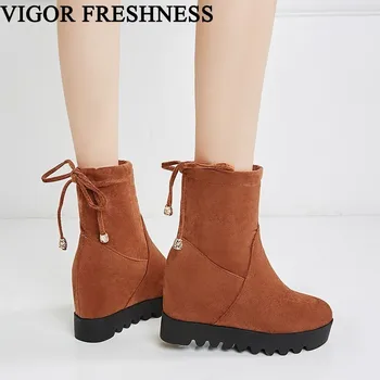 

VIGOR FRESHNESS 8CM Heels Ankle Boots Woman's Shoes Winter Snow Boots Women Autumn Warm Shoes Height Increasing Boots MY308