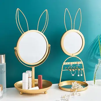 

Rabbit Design Makeup Mirror Golden Make Up Mirror With Storage Tray Decorative Vanity Mirror Cosmetic Mirror For Girls Women