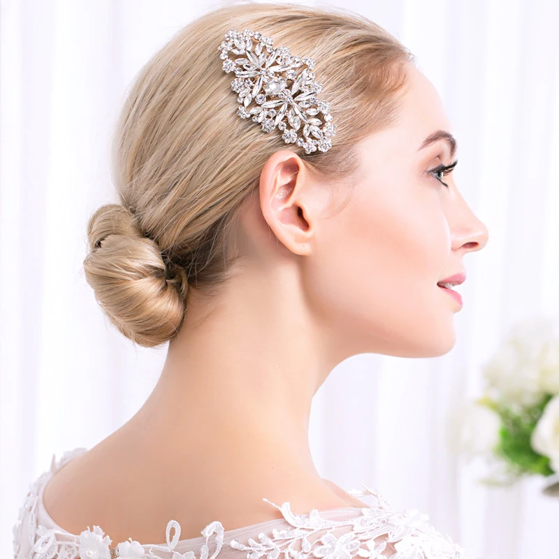 Efily Bridal Wedding Hair Accessories Crystal Silver Color Hair Combs for Women Bride Headpiece Party Jewelry Bridesmaid Gift hair accessory hair headdress bridal headwear hair comb jewelry accessories