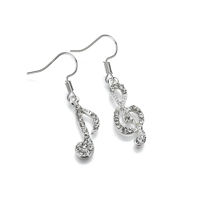 

VOHE Asymmetric Personality Trendy Music Notes Ear Hook Crystal Silver color Rhinestone Earring Women Accessory Dangle Earrings