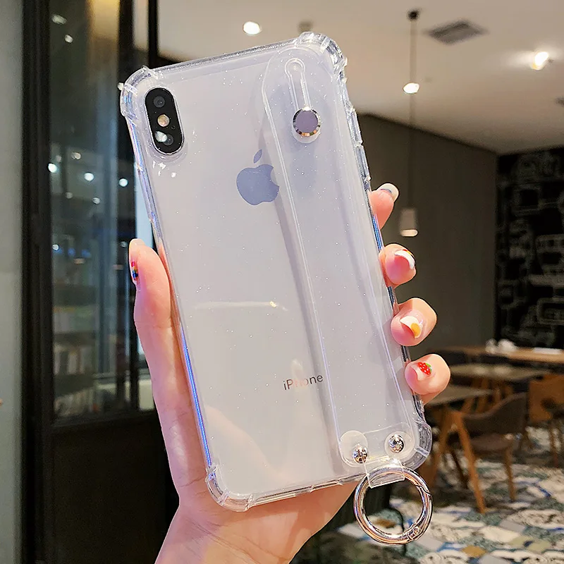 IK13-FSJTouMing SoCouple мягкий чехол-держатель для телефона из ТПУ для iphone 7, 8, 6, 6s plus, X, XS, max, XR, 11 Pro, Max, противоударный ремешок на запястье, чехол-накладка на руку - Цвет: IK13-FSJTouMing