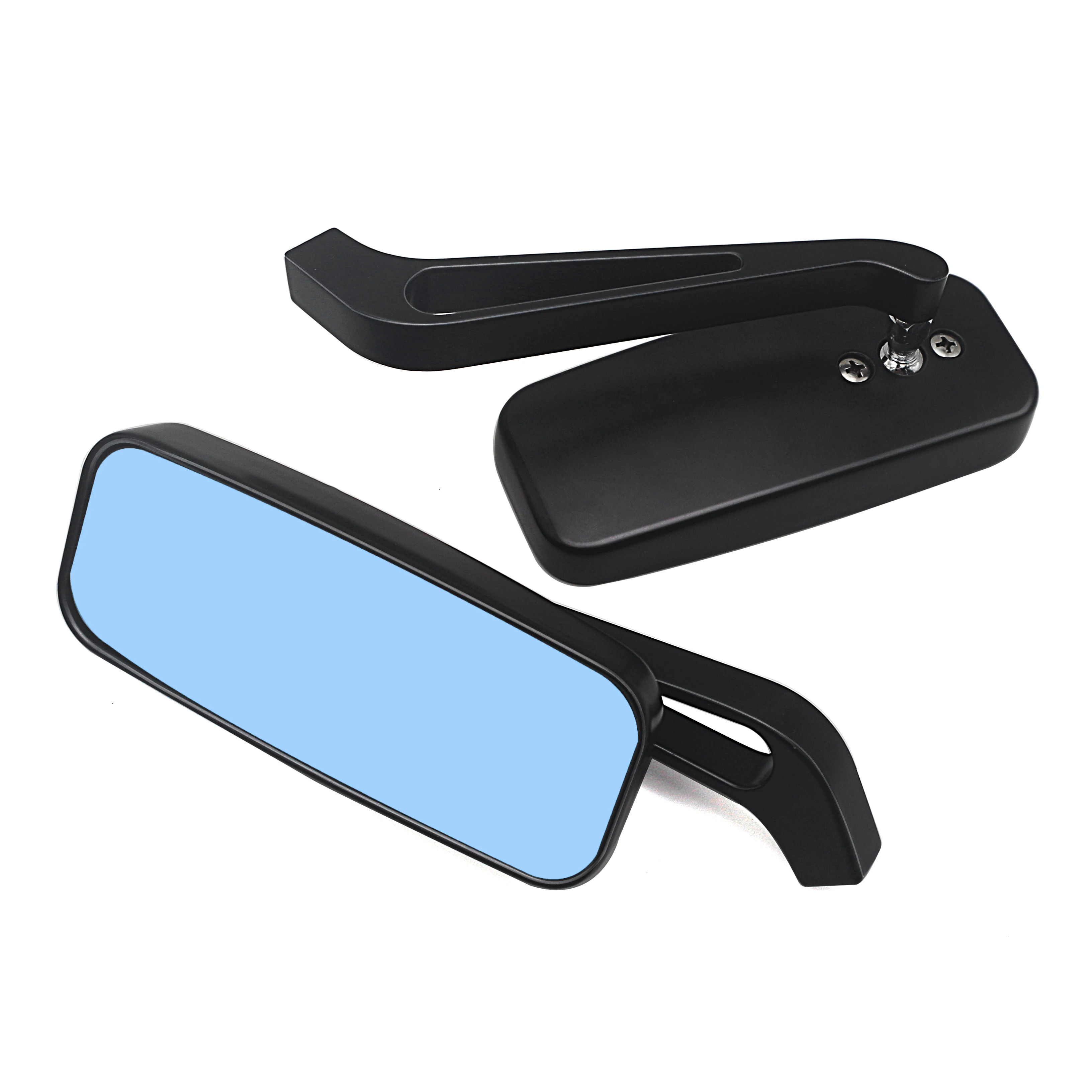 Black Rectangle Motorcycle Rearview Side Mirror Pair 8MM 10MM Cruiser Cafe Racer 