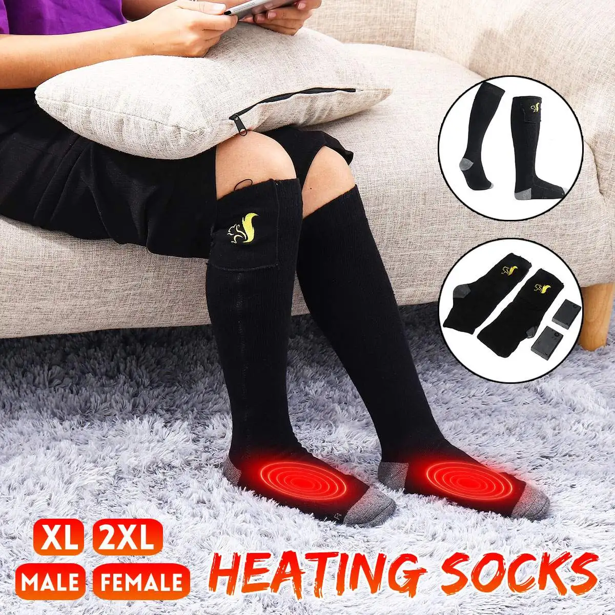 Cotton Heated Socks Sport Ski Socks Winter Foot Warmer Electric Warming Sock Battery Power XL/XXL For Men Women