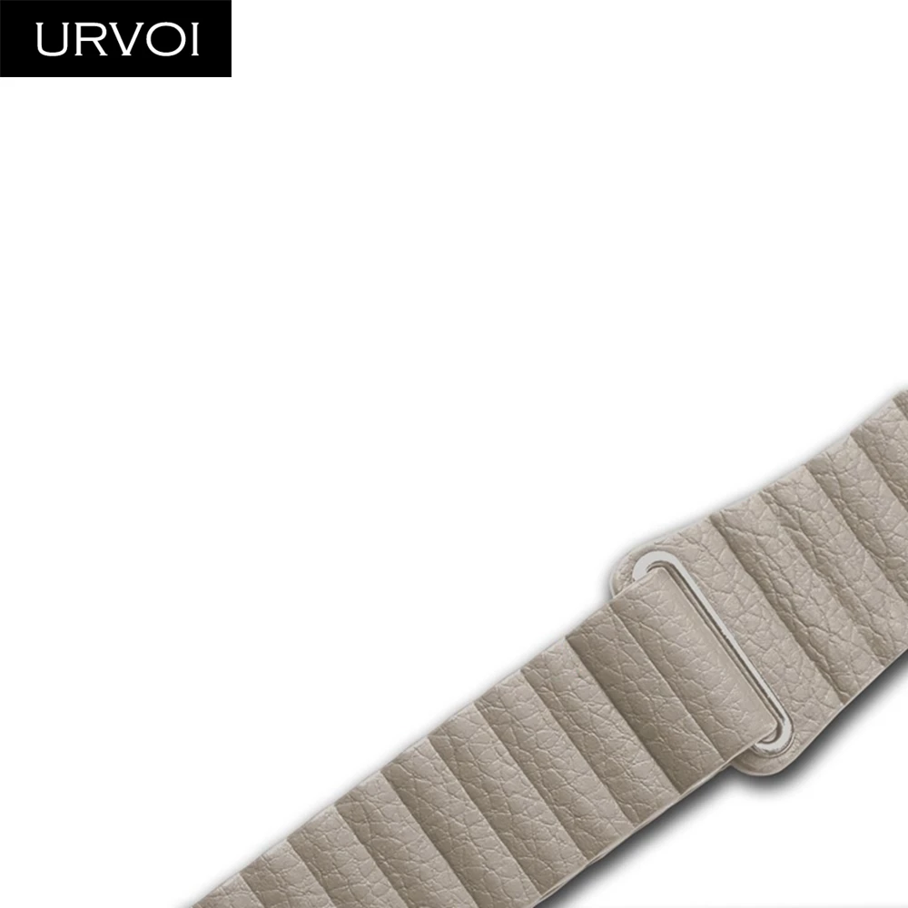 URVOI Leather loop for Apple Watch band for iwatch series 5 4 3 2 1 leather strap with magnet buckle comfortable soft New - Цвет ремешка: Beige