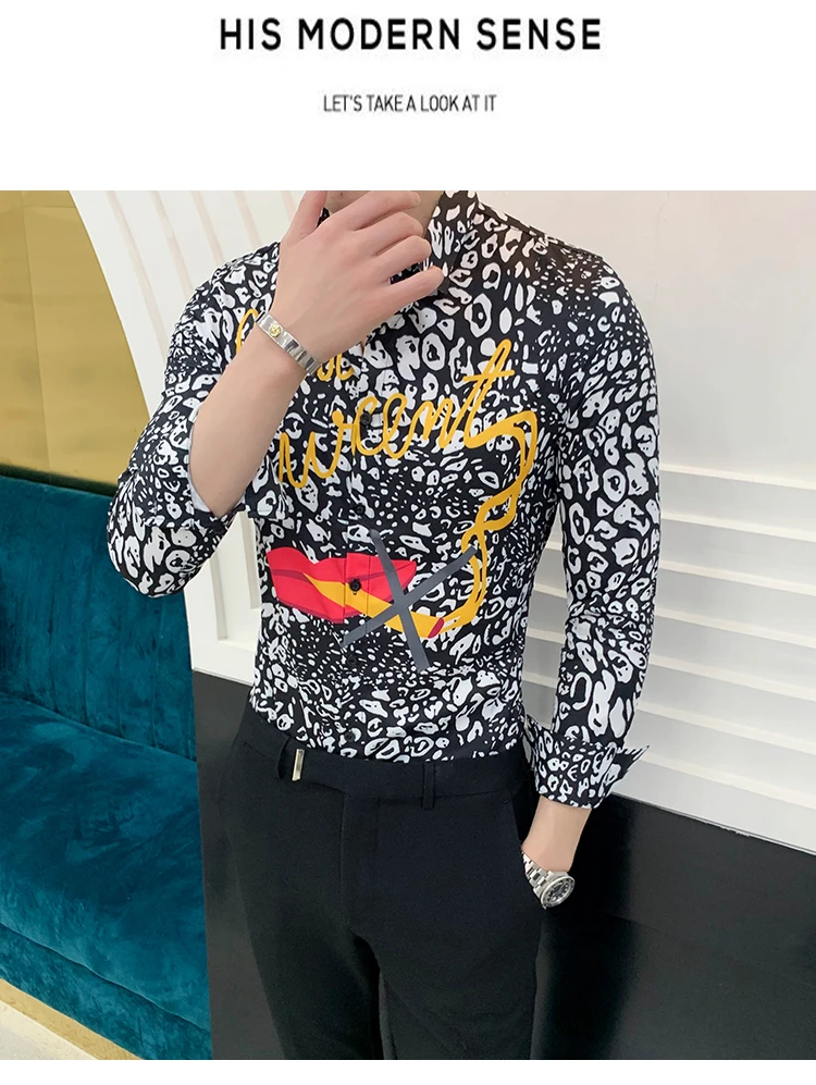 Весенне-летние приталенные рубашки с длинным рукавом для ночного клуба, Chemise Homme, модная забавная рубашка с цветочным принтом, мужская рубашка Camisa Masculina