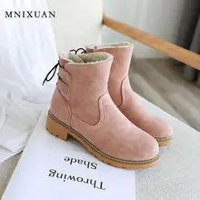 MNIXUAN/Милая обувь для девочек; зимние теплые ботинки; Новинка года; обувь на блочном каблуке с круглым носком; ботильоны; розовые ботинки; женская обувь; Размер 10