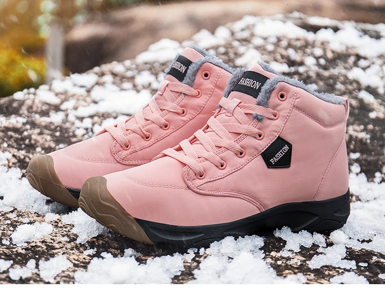 WETRICS Men Snow Boots High Top Plush Women Ankle Boots Waterproof Outdoor Sneakers Warm Cotton Shoes Lace Up Non-Slip Trainers