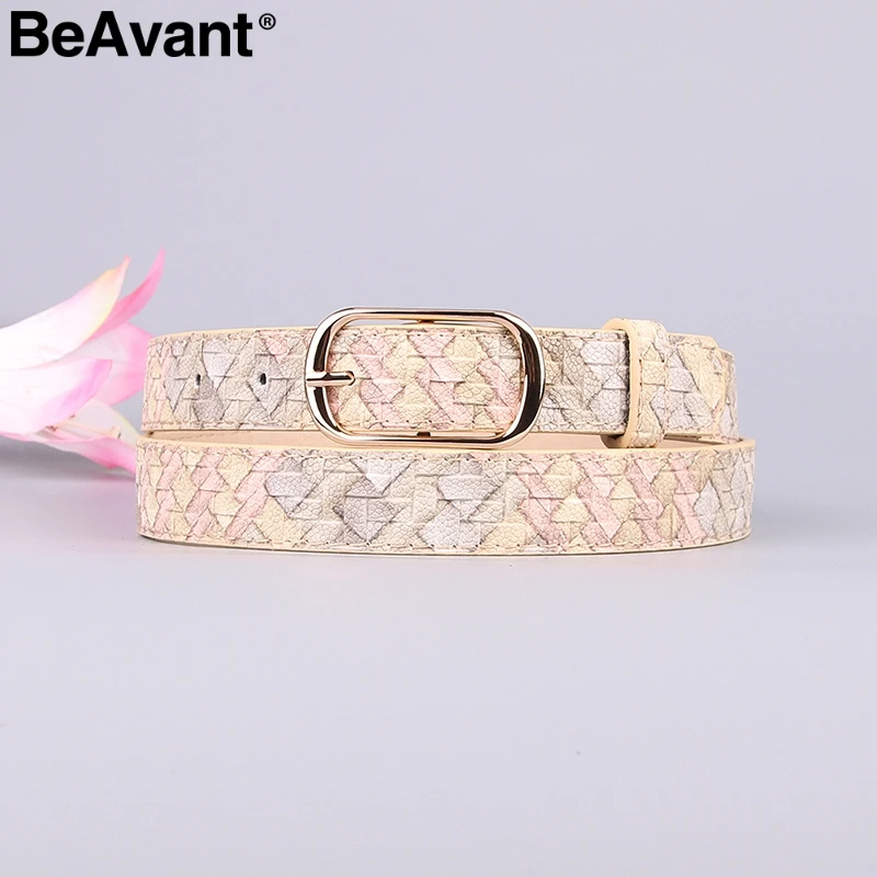 Бежевый BeAvant змеиное платье джинсы женский пояс Женская змеиная кожа с узором принт кожаный пояс из искусственной кожи Золотая квадратная игла пояс на пряжке - Цвет: Бежевый