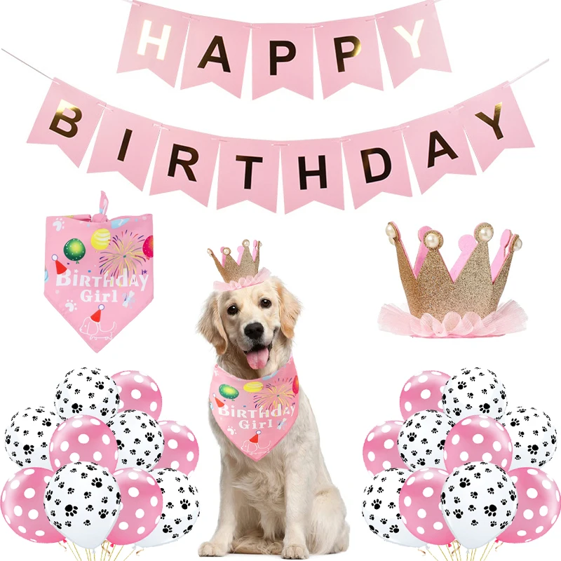 Pet Happy Birthday Party Decoration Cat Dog Scarf Hat Collar Banner Accessories for DIY Handmade Adjustable Supplies | Дом и сад
