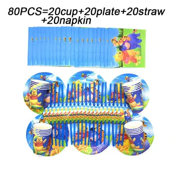 

Disney Winnie The Pooh Kids Birthday Party Supplies Winnie Napkins Plates Cups Party Supplies Plastic Straws Tableware Set 80pcs