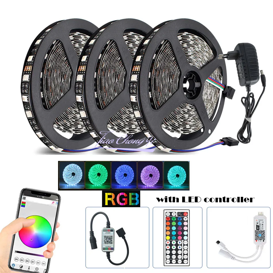 Гибкая светодиодная лента 5050 RGB с чёрной печатной платой 12 В постоянного тока/5 + Wi