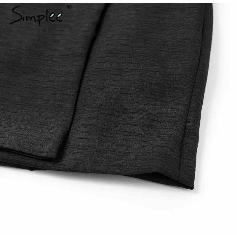 Simplee Sreetwear блейзер с v-образным вырезом платье элегантный Пышный рукав бант короткое вечернее платье офисное женское шикарное однотонное Черное Осеннее платье для работы