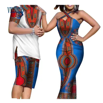 

African Print Men Top and Pants Sets for Couple Clothing Women Jumpsuit Bodysuit Riche Dashiki 2 Pieces Lover Couples Clothes