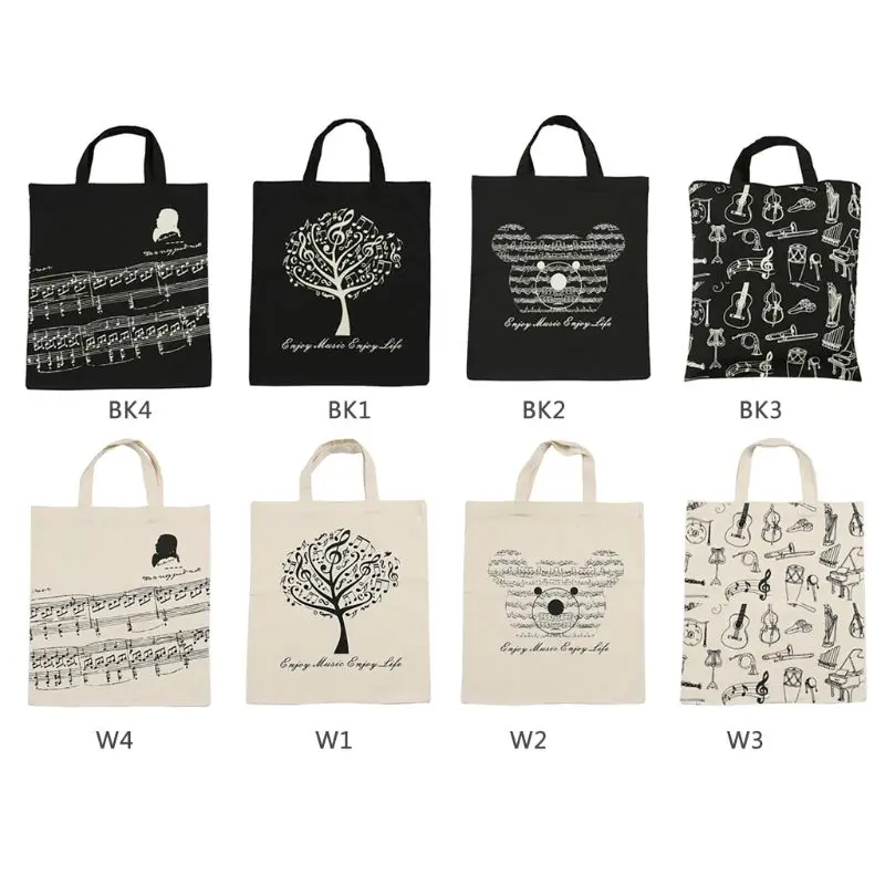 

Cotton Music Score Handbag Musical Elements Note Tote Bag Instruments Accessory