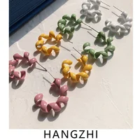 HANGZHI 2021 Summer New Trendy Cute Simple Candy Color Spiral Twist Stud Earrings for Fashion Women Girls Party Jewelry Gifts